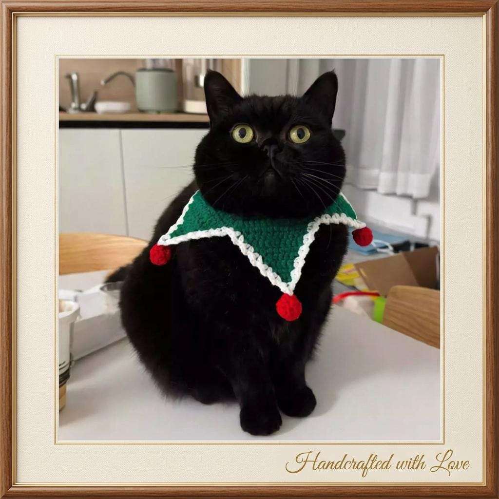Handmade Crochet Christmas Pet Collar, Cat Wreath, Santa Reindeer cat Scarf