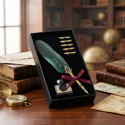 Vintage Feather Quill Pen Set – Calligraphy Writing, Luxury Gift Box