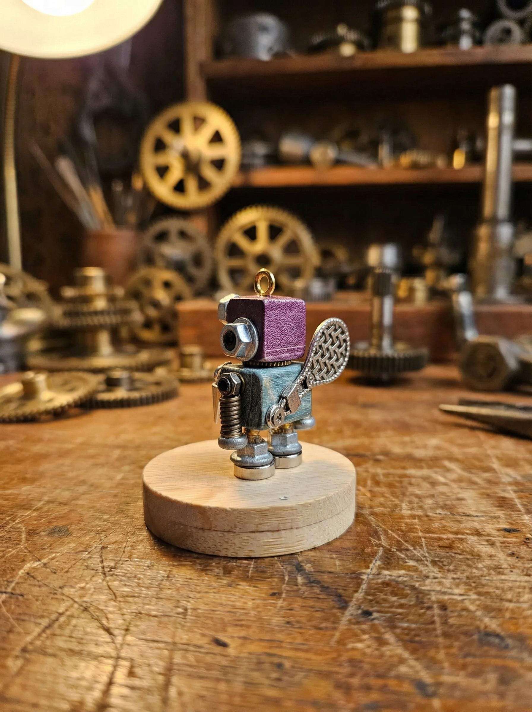 Handmade Steampunk Robot Figurine – Miniature Industrial Desk Art | Birthday Gift
