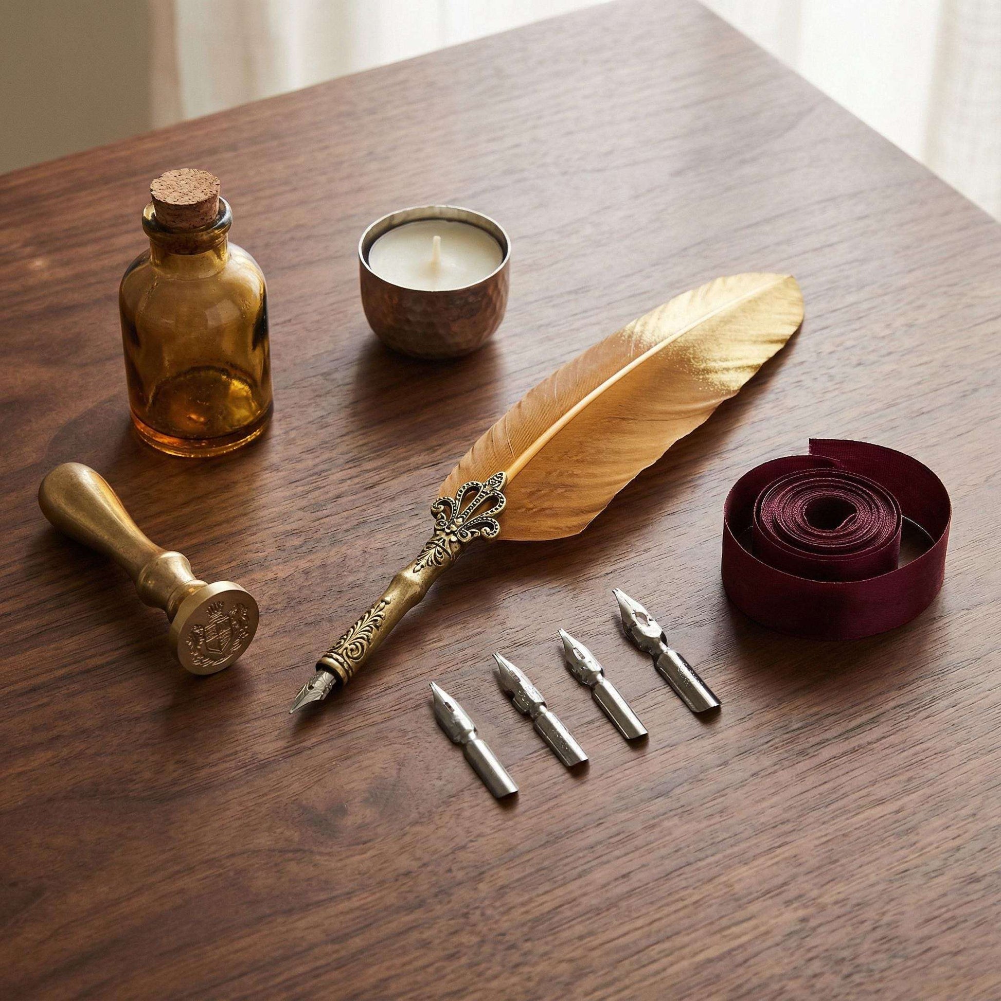Vintage Feather Quill Pen Set – Calligraphy Writing, Luxury Gift Box