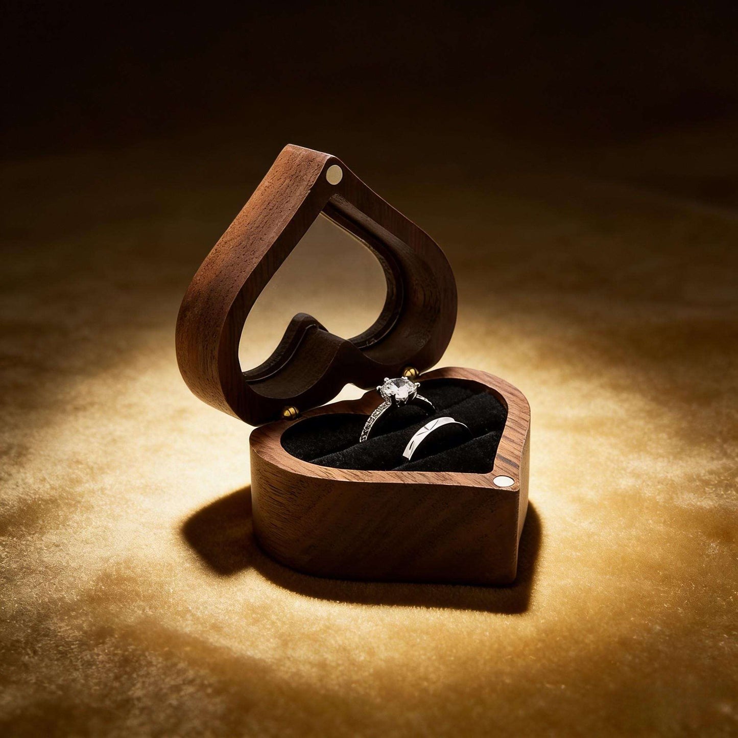 Handmade Walnut Wood Heart Ring Box, Engagement, Wedding