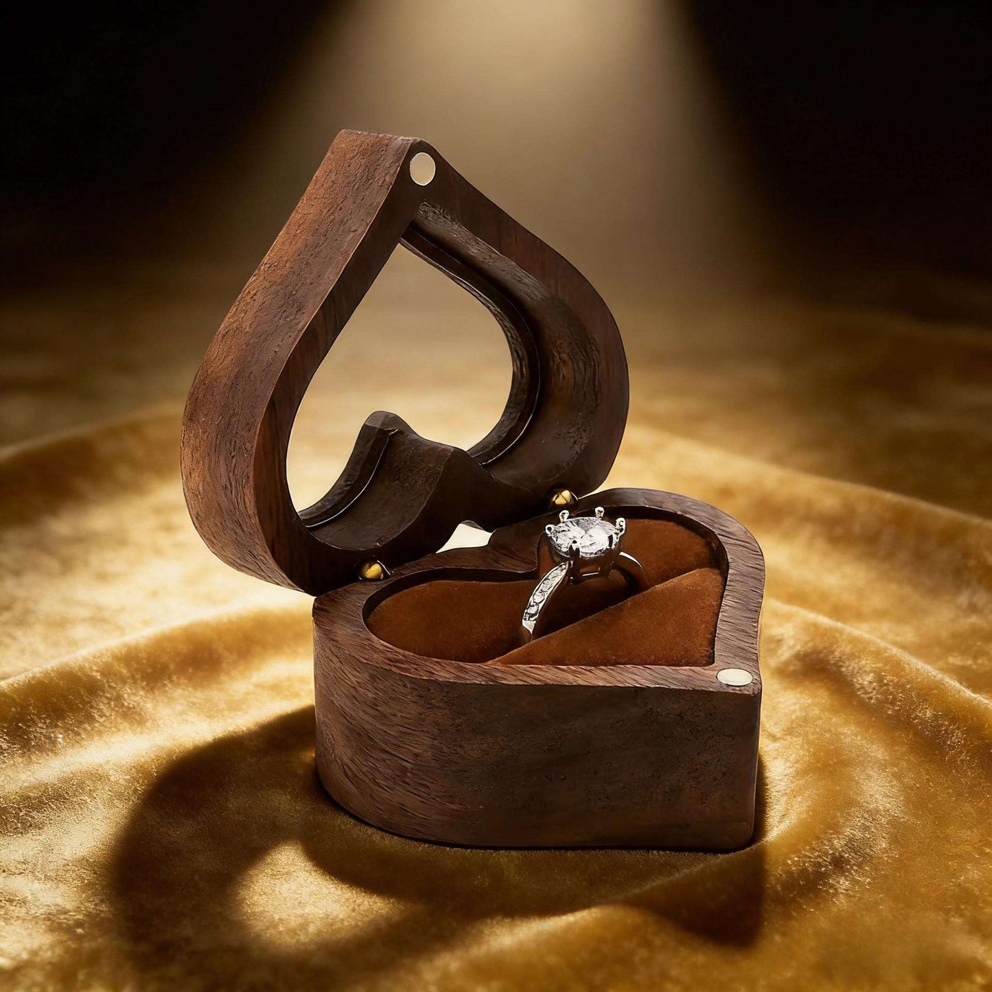 Handmade Walnut Wood Heart Ring Box, Engagement, Wedding