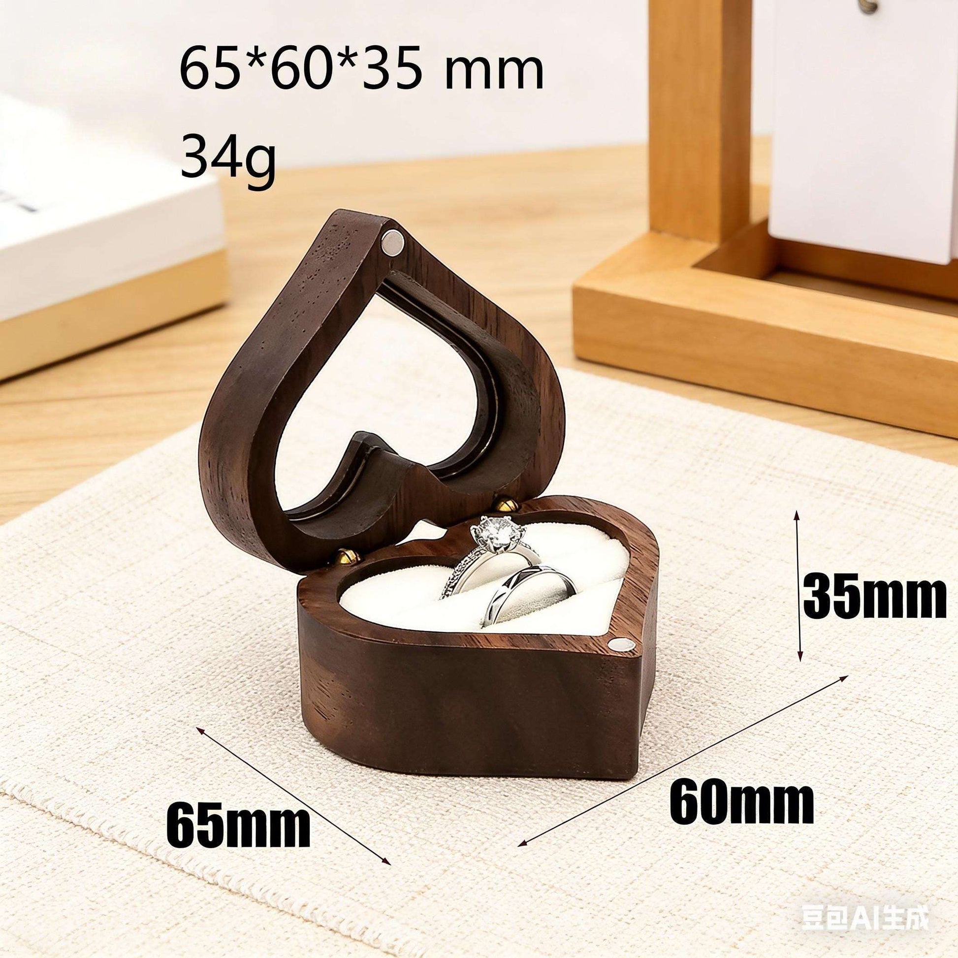 Handmade Walnut Wood Heart Ring Box, Engagement, Wedding