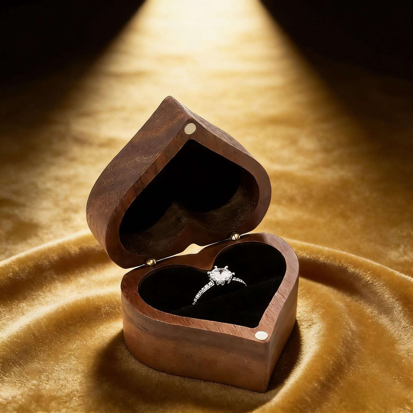 Handmade Walnut Wood Heart Ring Box, Engagement, Wedding