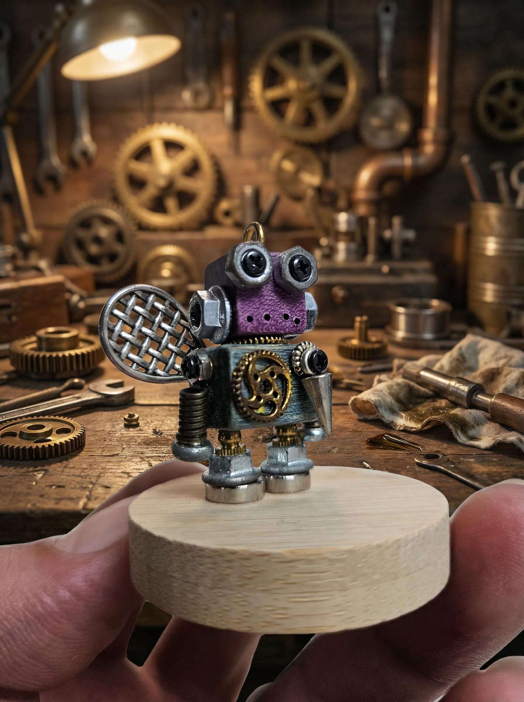 Handmade Steampunk Robot Figurine – Miniature Industrial Desk Art | Birthday Gift
