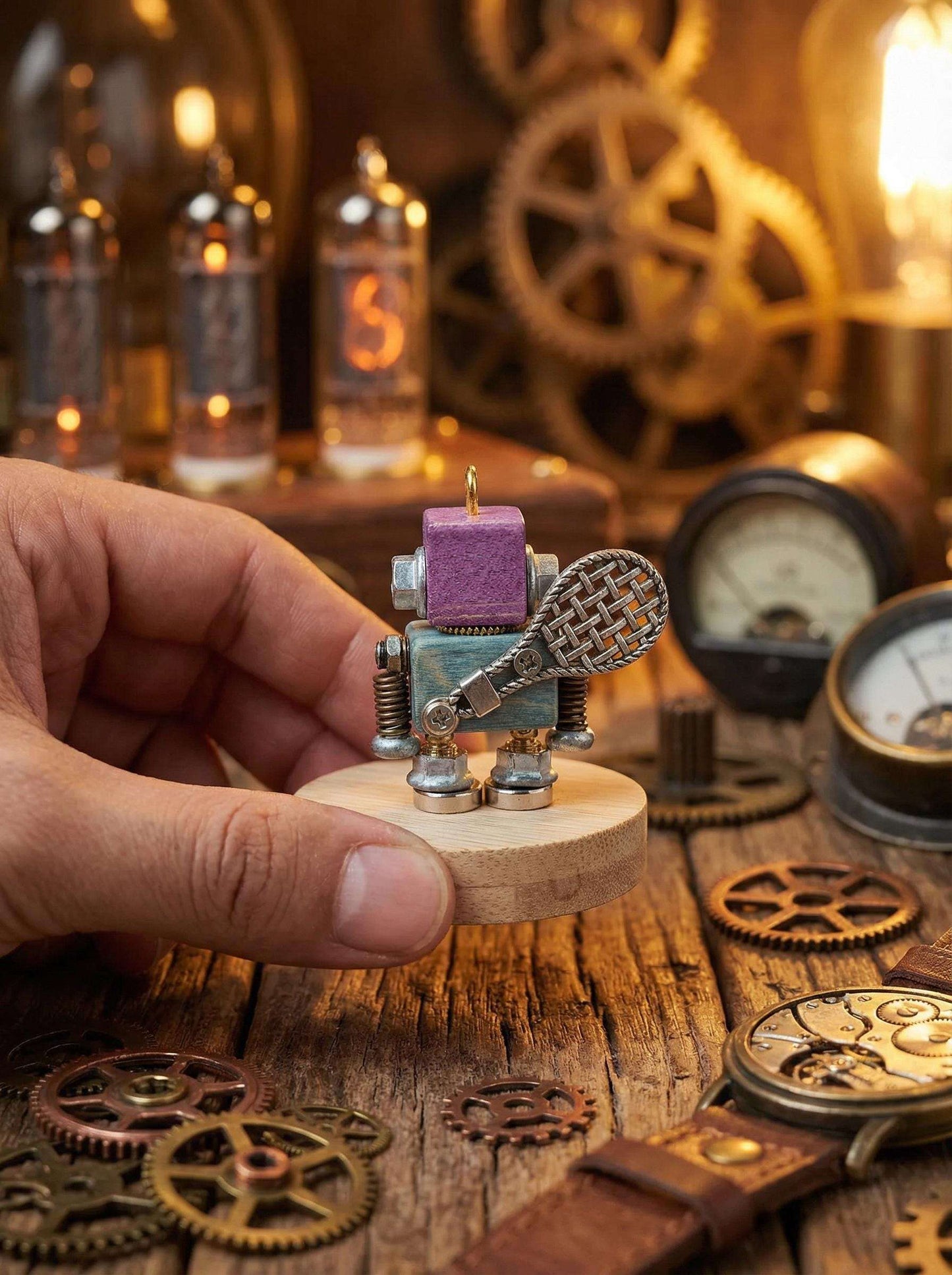 Handmade Steampunk Robot Figurine – Miniature Industrial Desk Art | Birthday Gift