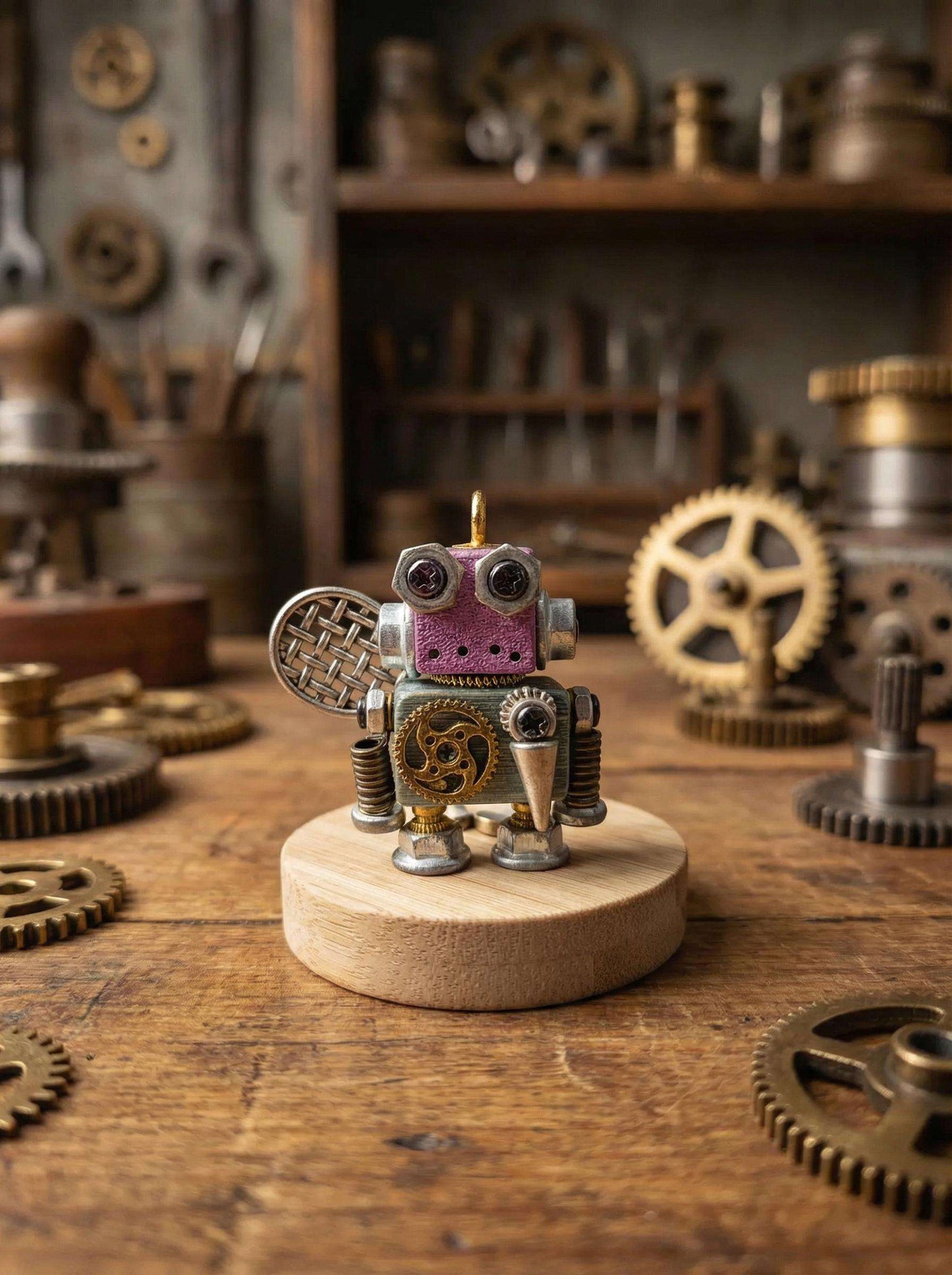Handmade Steampunk Robot Figurine – Miniature Industrial Desk Art | Birthday Gift
