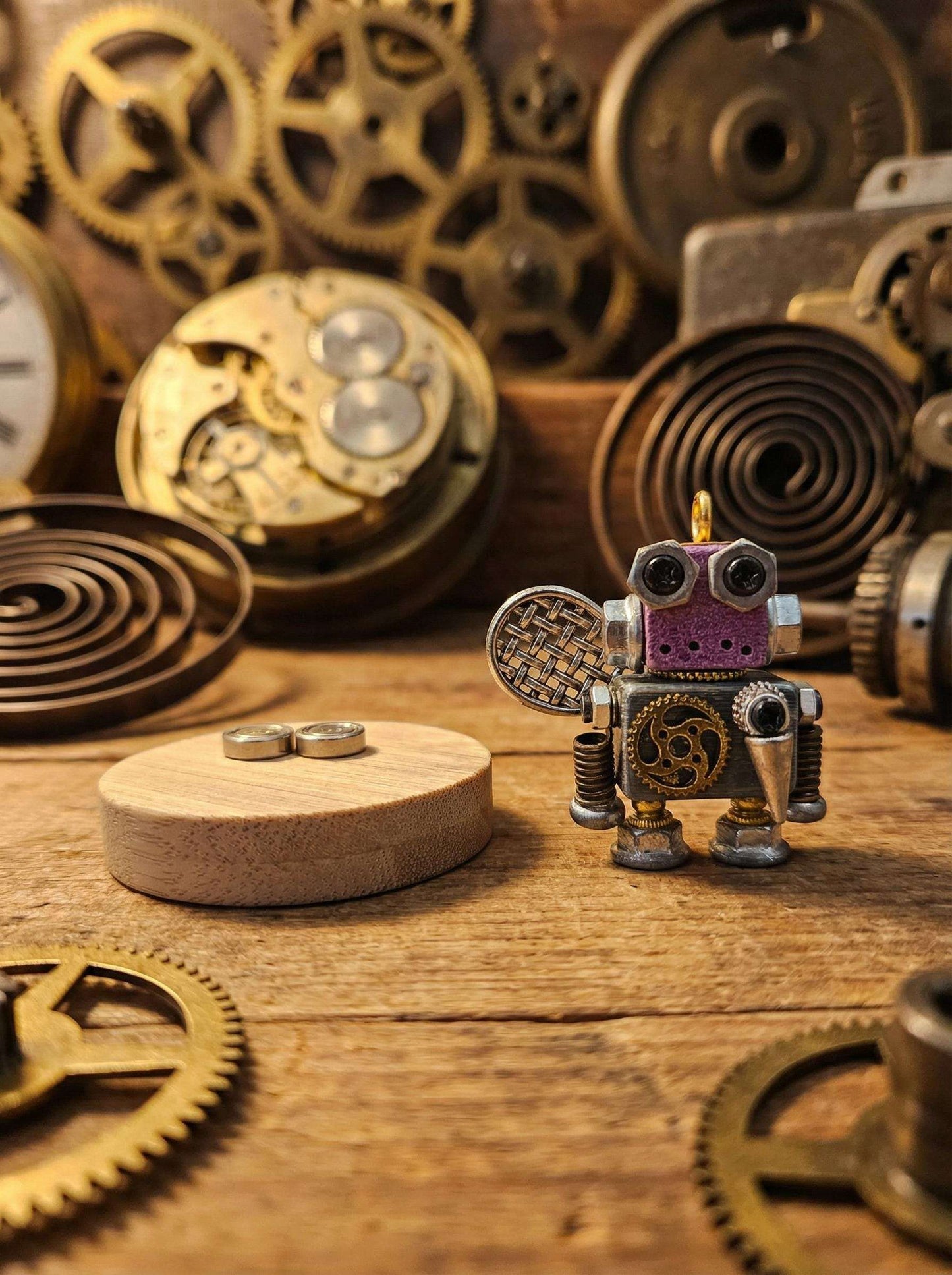 Handmade Steampunk Robot Figurine – Miniature Industrial Desk Art | Birthday Gift