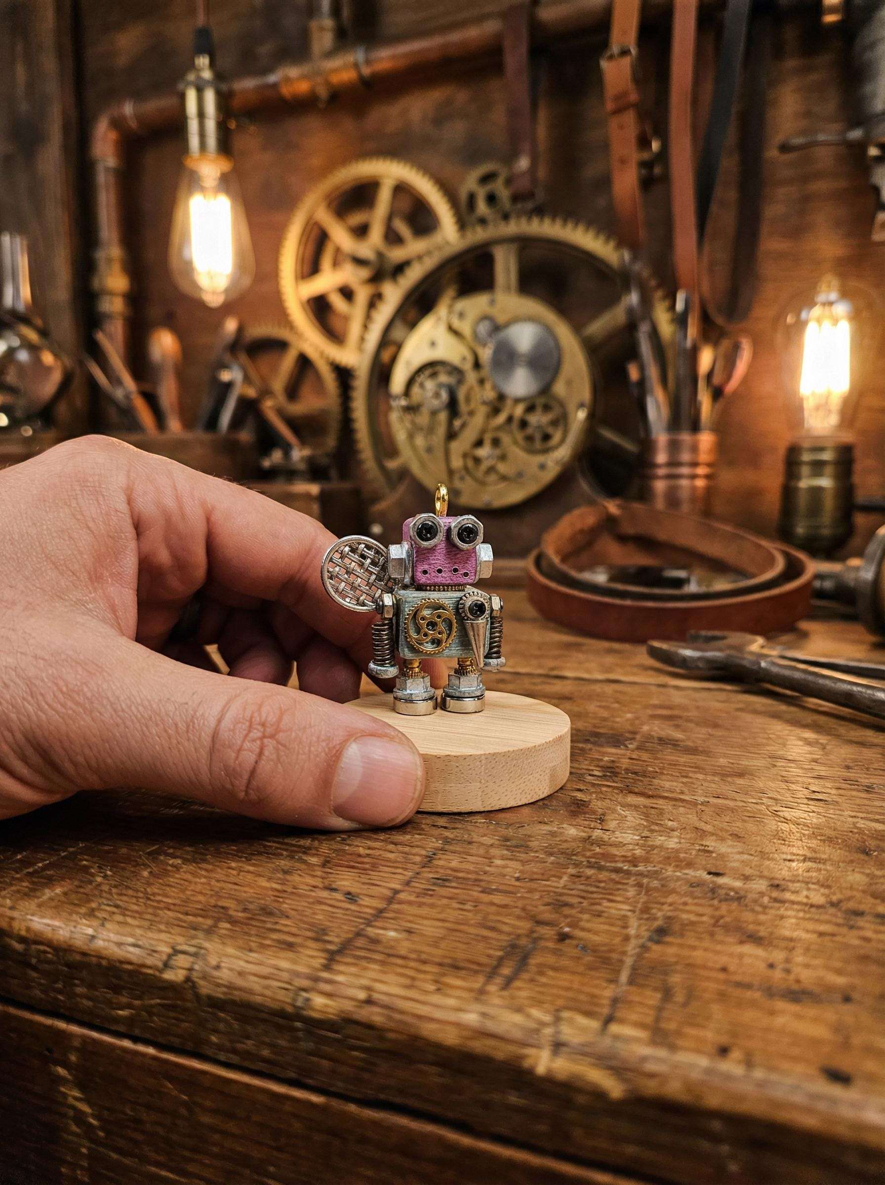 Handmade Steampunk Robot Figurine – Miniature Industrial Desk Art | Birthday Gift