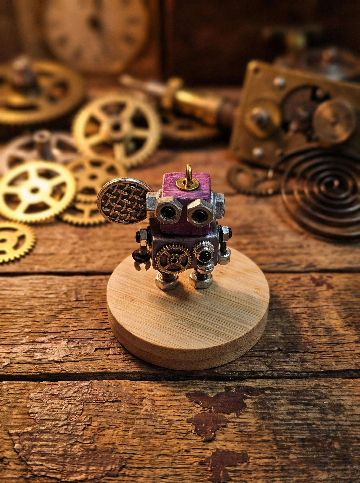 Handmade Steampunk Robot Figurine – Miniature Industrial Desk Art | Birthday Gift