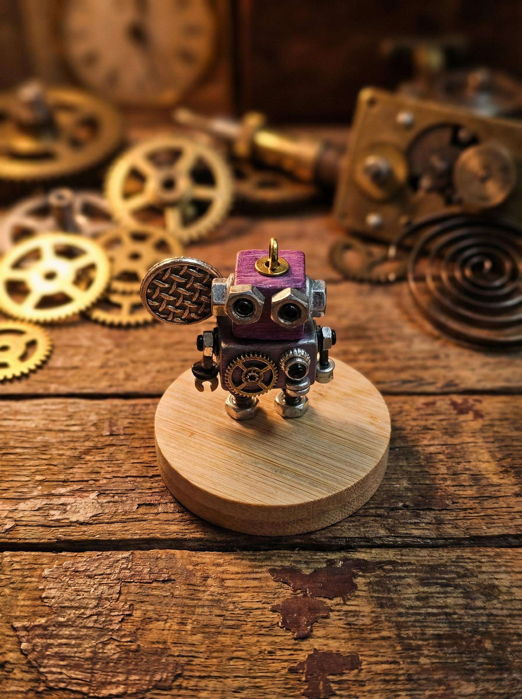 Handmade Steampunk Robot Figurine – Miniature Industrial Desk Art | Birthday Gift