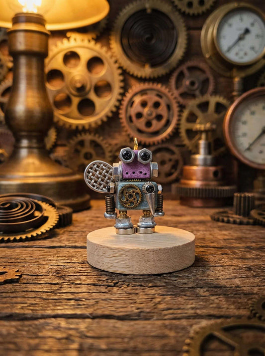 Handmade Steampunk Robot Figurine – Miniature Industrial Desk Art | Birthday Gift