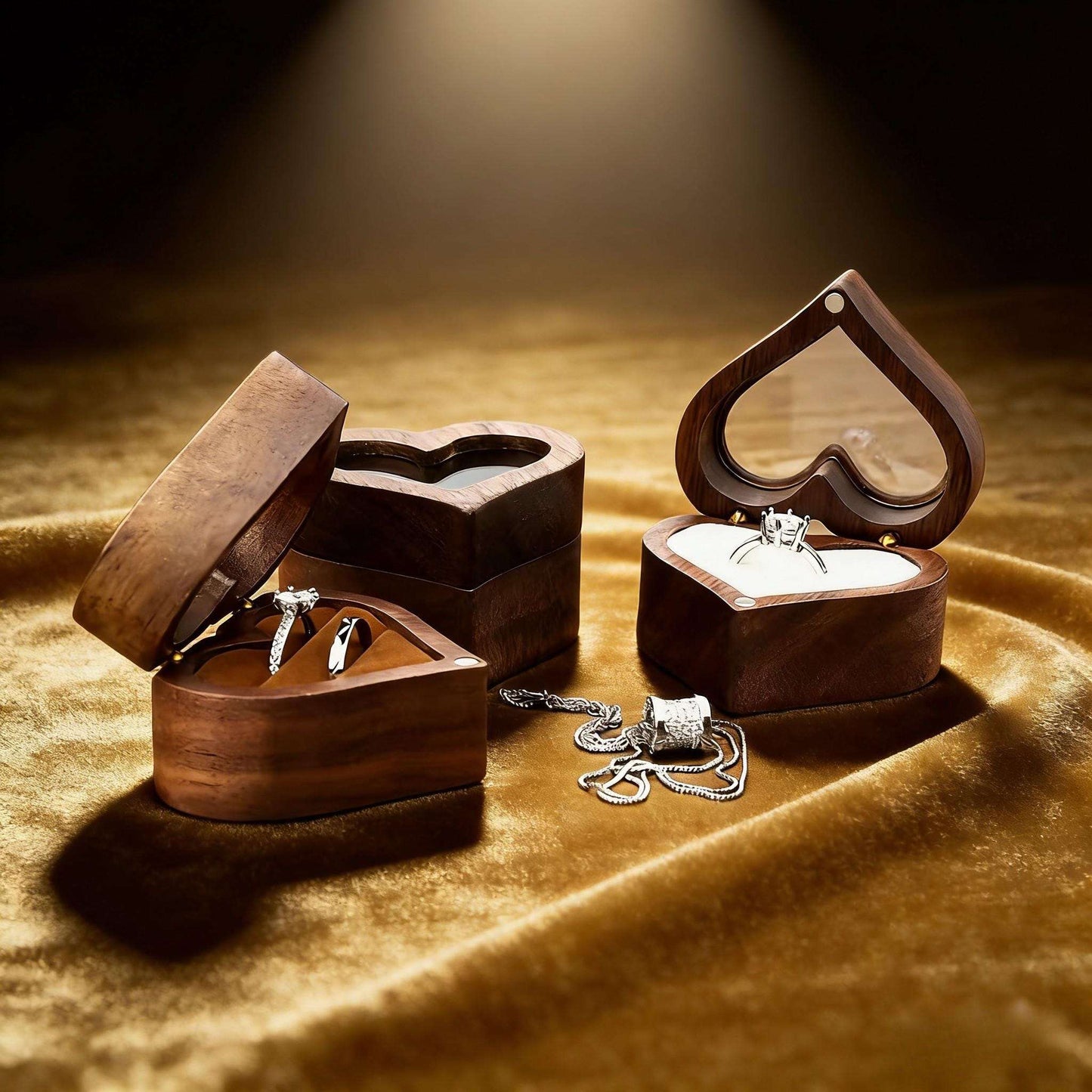 Handmade Walnut Wood Heart Ring Box, Engagement, Wedding