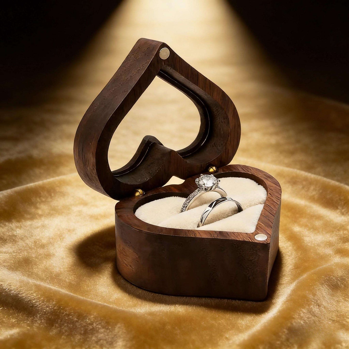 Handmade Walnut Wood Heart Ring Box, Engagement, Wedding
