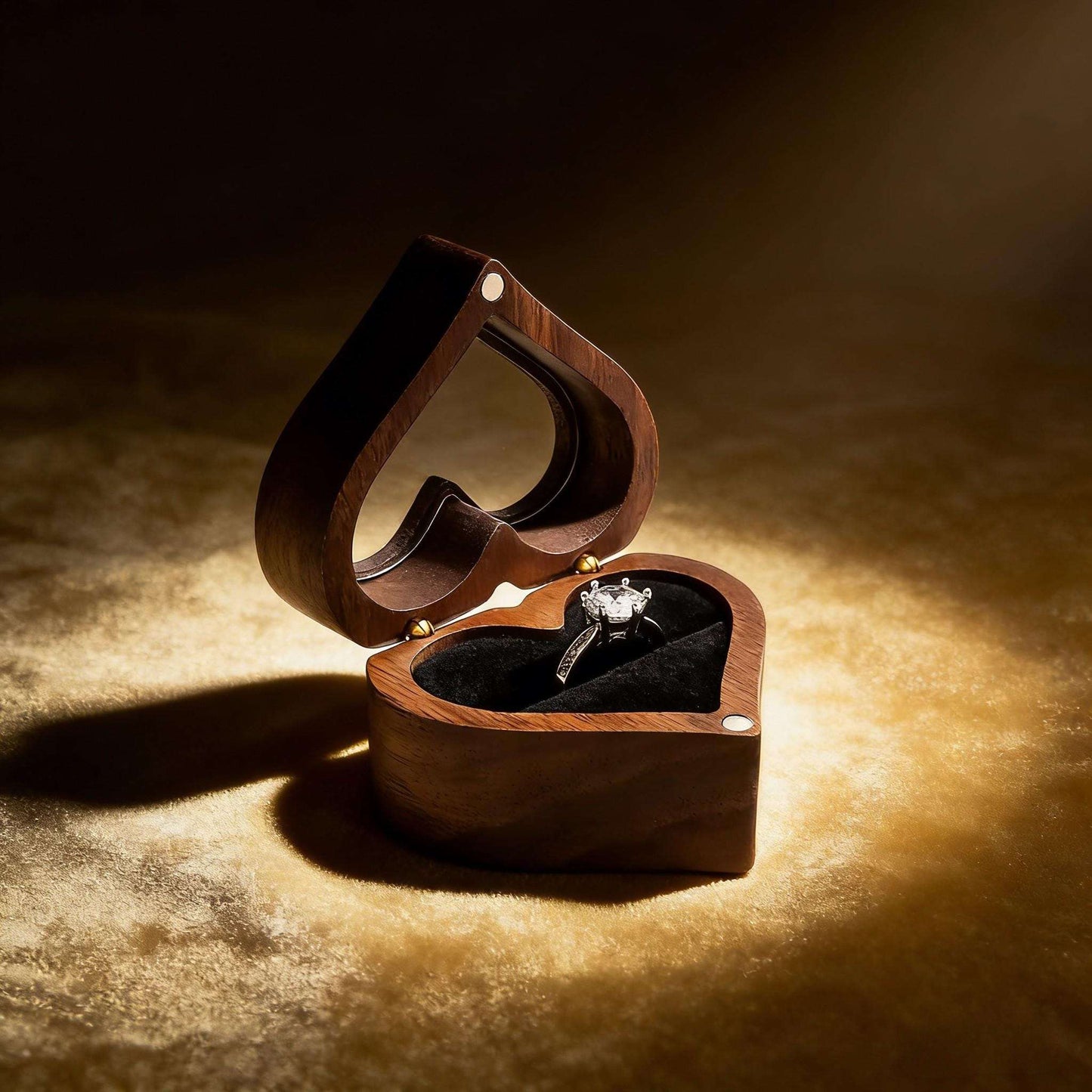 Handmade Walnut Wood Heart Ring Box, Engagement, Wedding