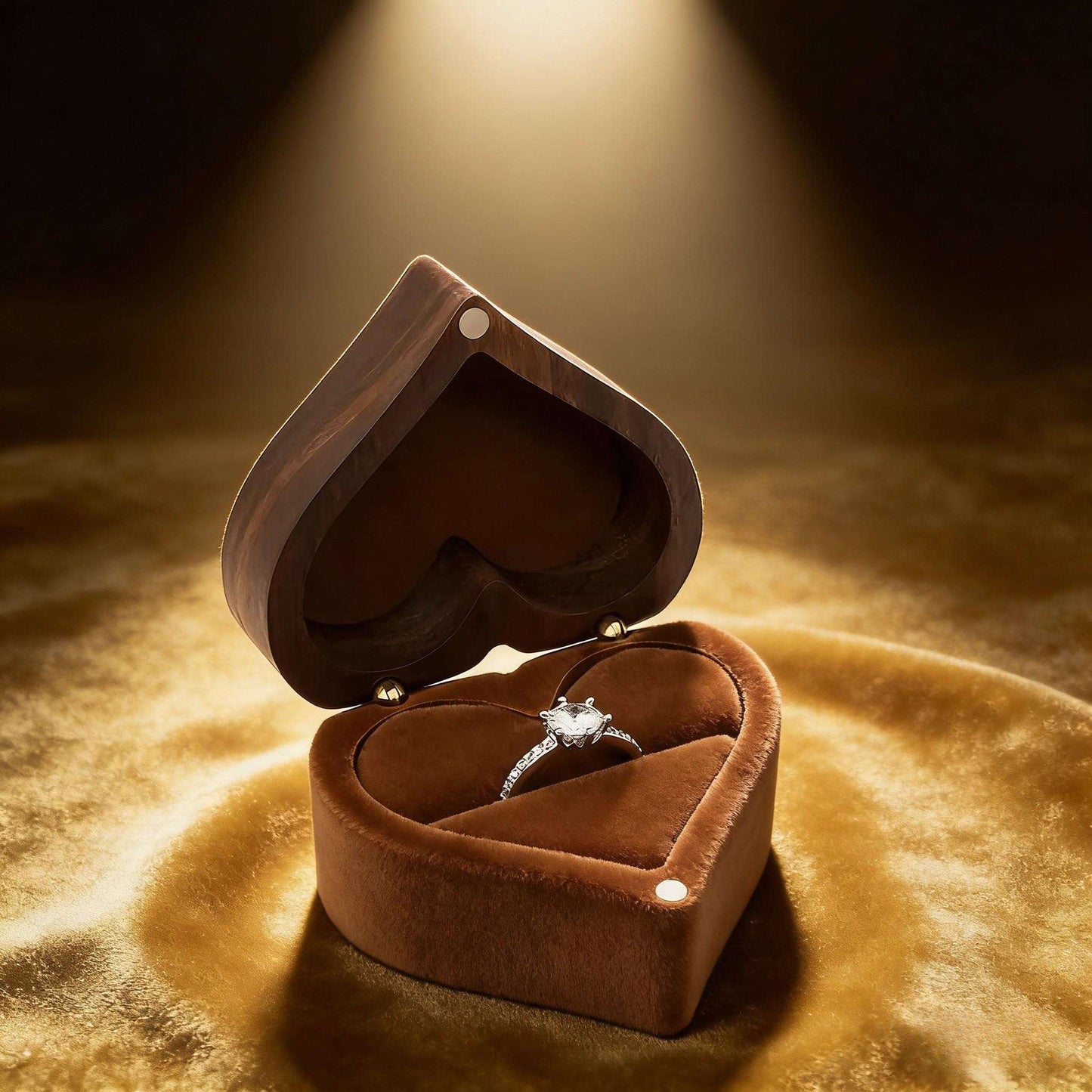 Handmade Walnut Wood Heart Ring Box, Engagement, Wedding