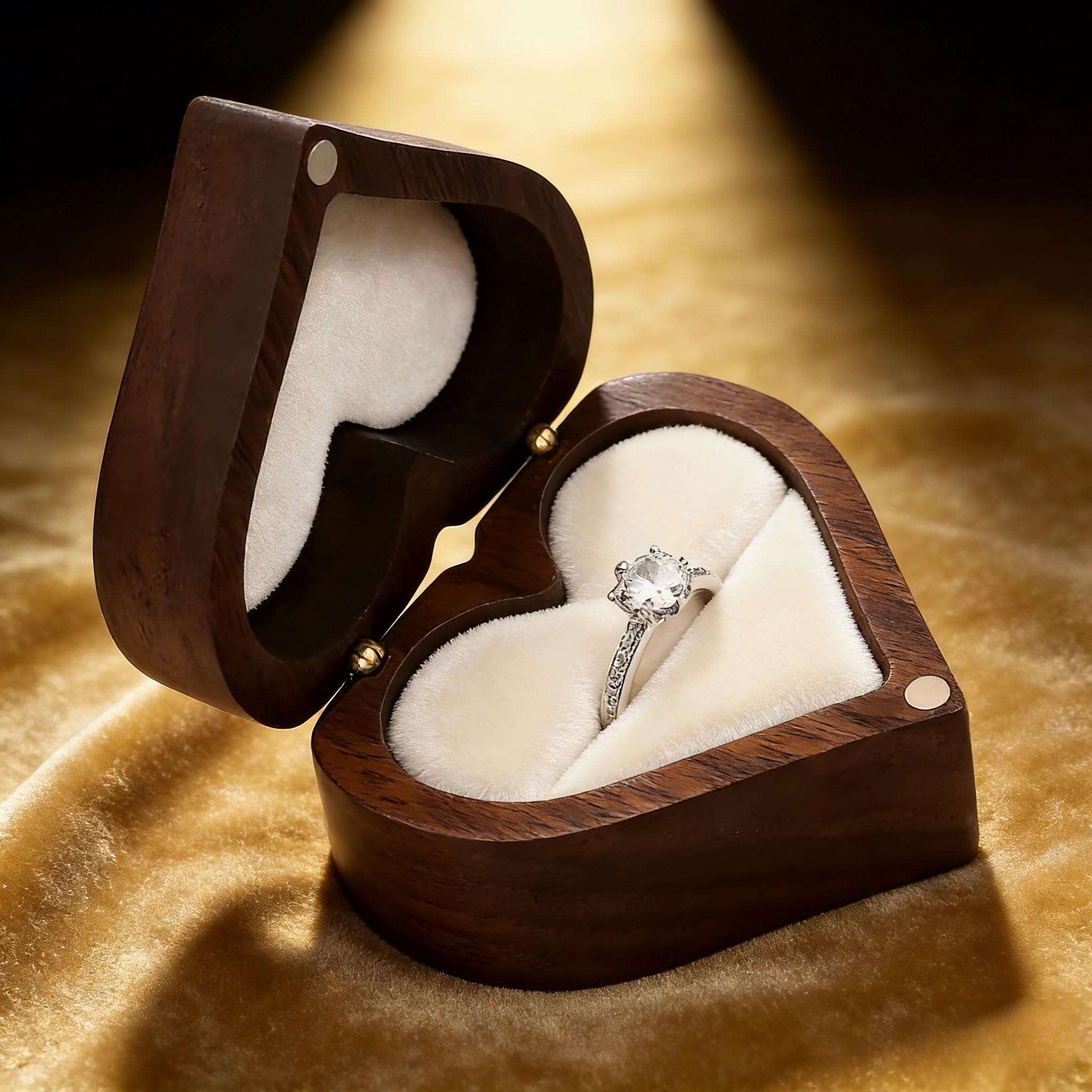 Handmade Walnut Wood Heart Ring Box, Engagement, Wedding