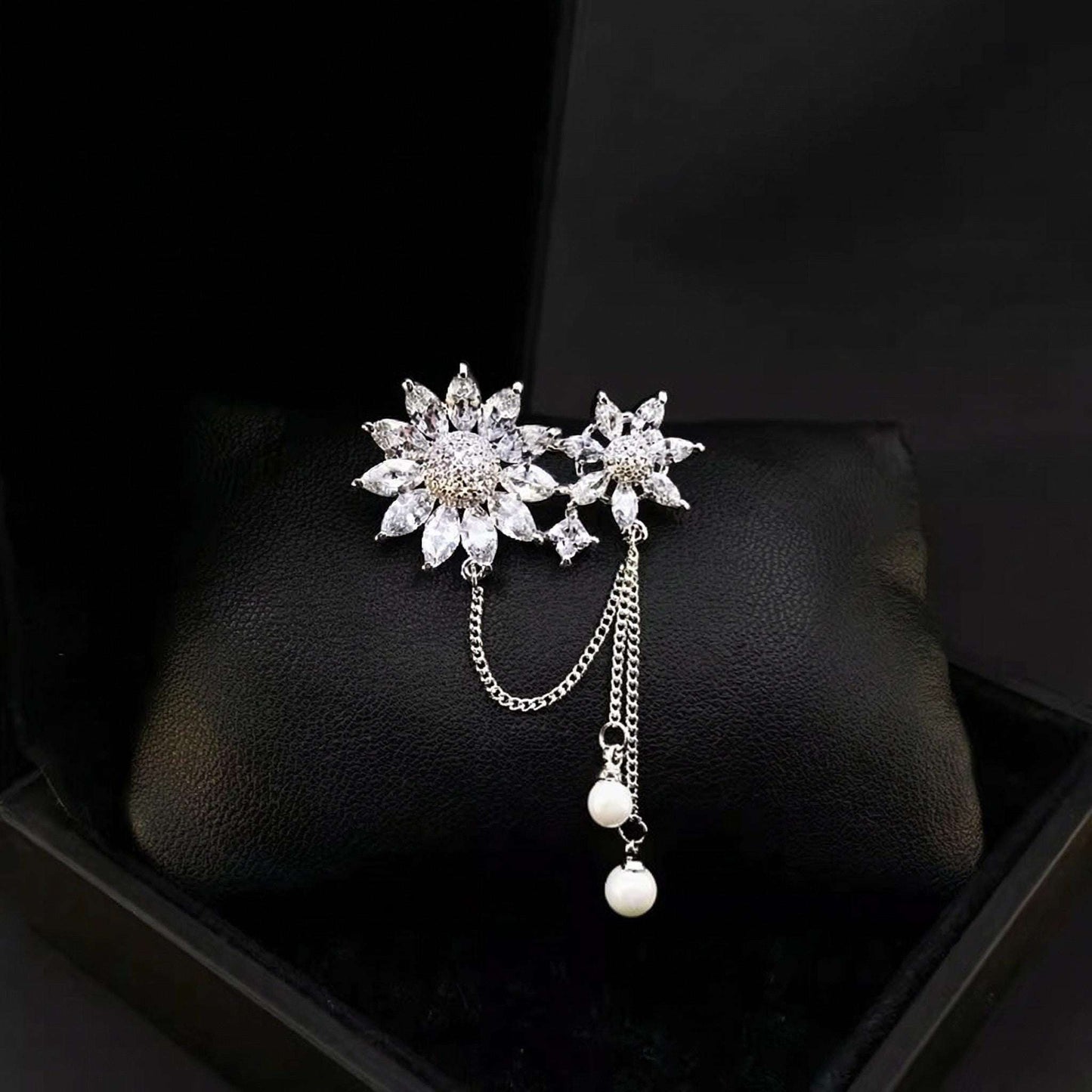 Crystal Flower Brooch, Rhinestone Pearl Pin, Vintage Style Jewelry, Zircon Gift For Her