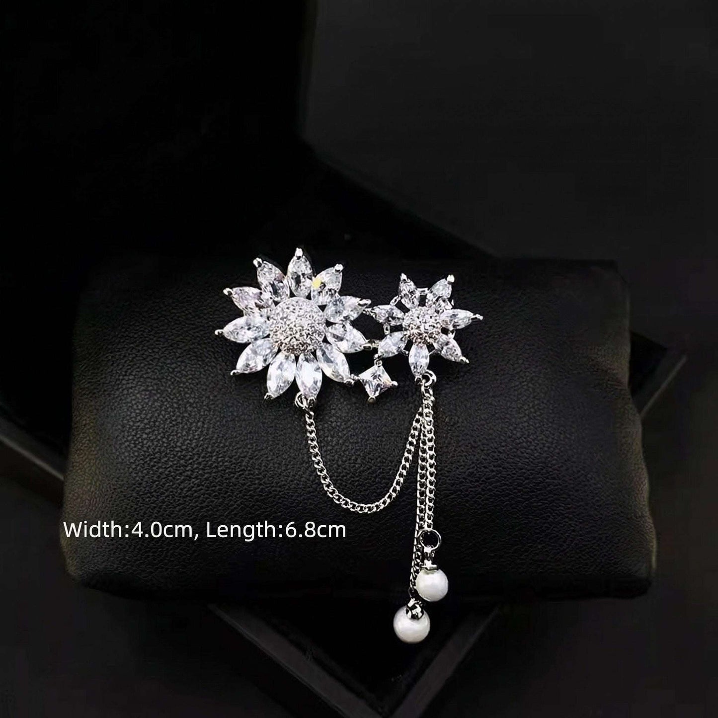 Crystal Flower Brooch, Rhinestone Pearl Pin, Vintage Style Jewelry, Zircon Gift For Her