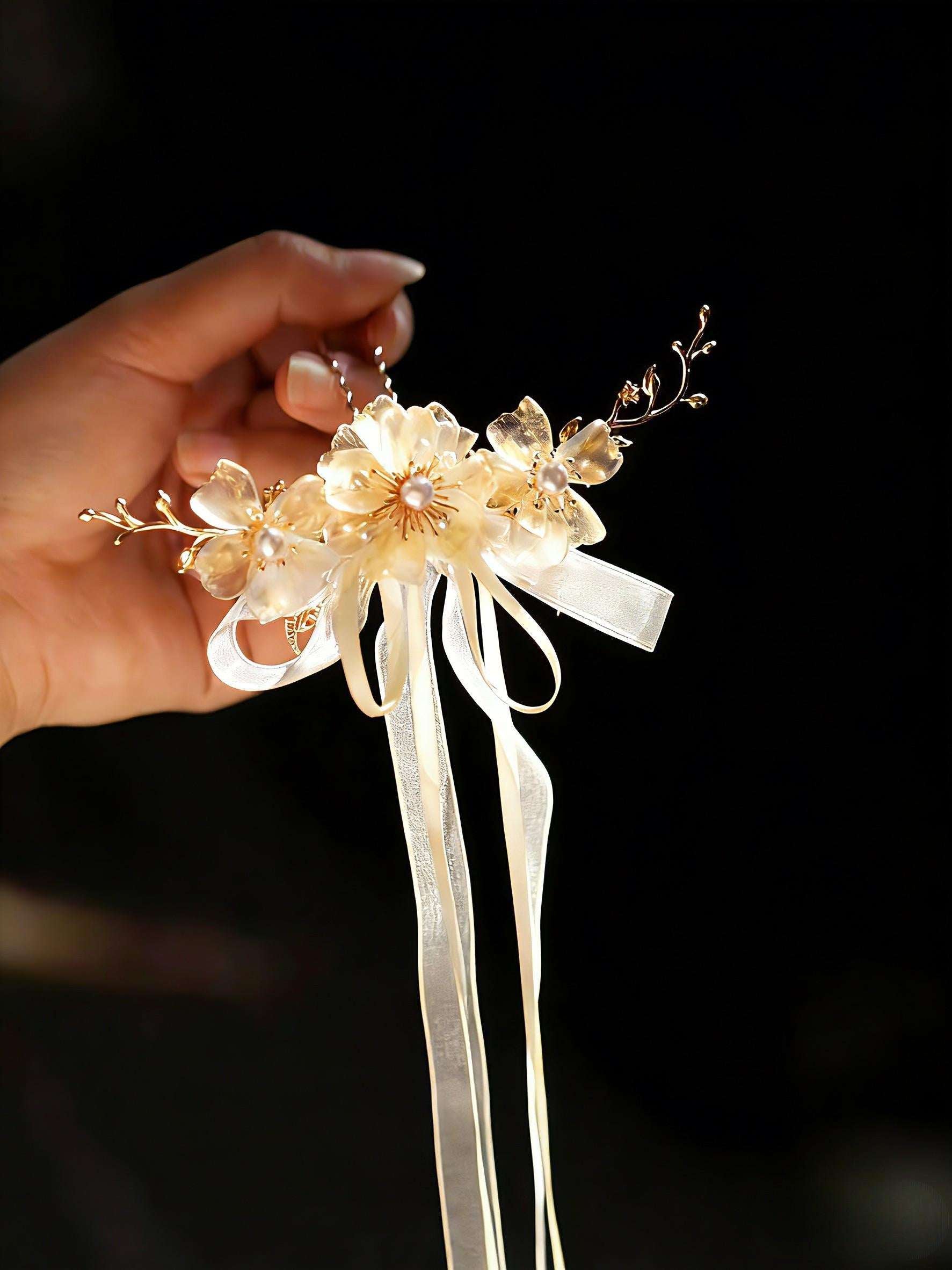 Ethereal Fairy Hair Stick, Floral Pearl Hair Pin, Forest Boho Accessory