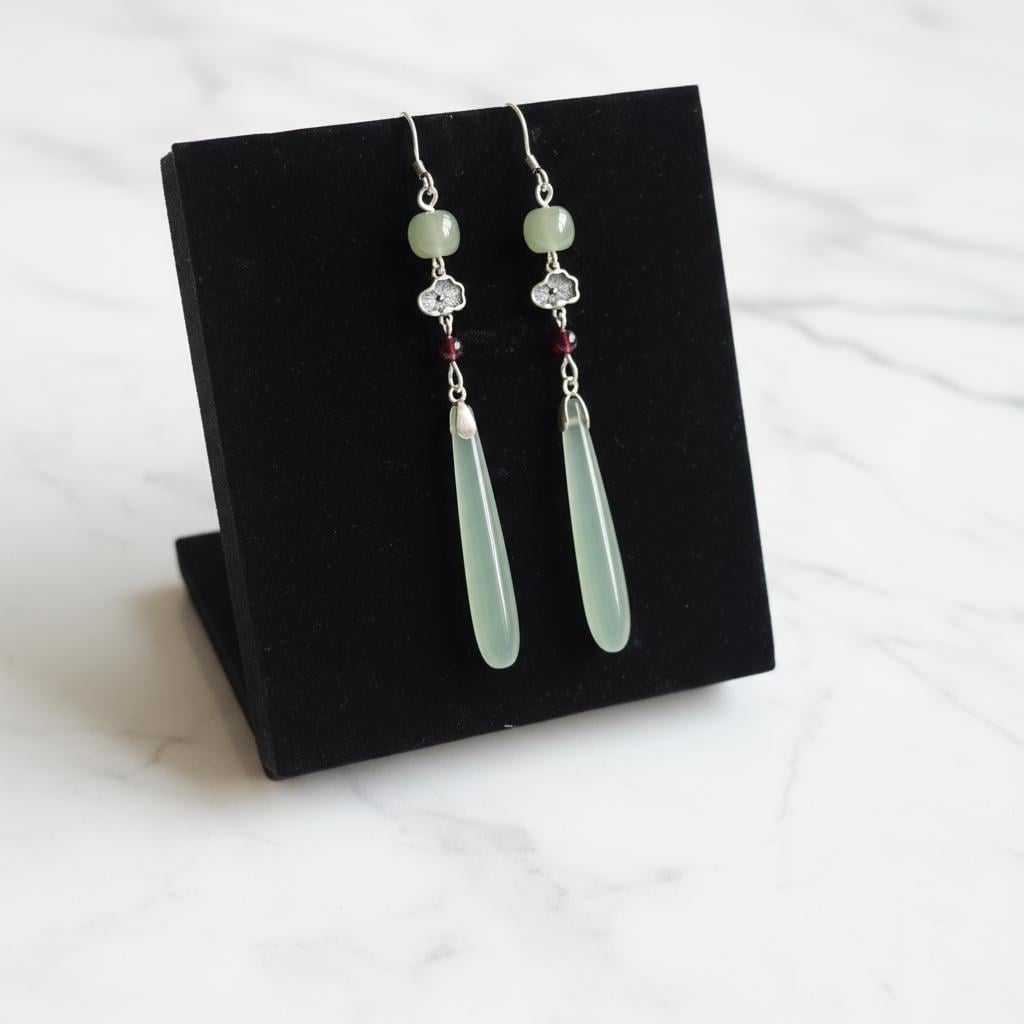 Natural Jade Dangling Earrings | Sterling Silver | New Chinese Style | Unique Women's Accessory