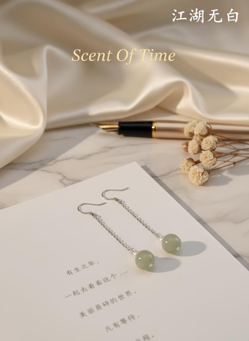Green Jade Sterling Silver Earrings, Handmade Dangle Gemstone