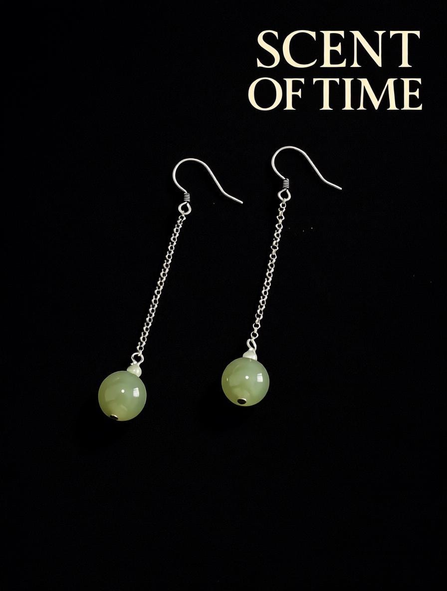 Green Jade Sterling Silver Earrings, Handmade Dangle Gemstone
