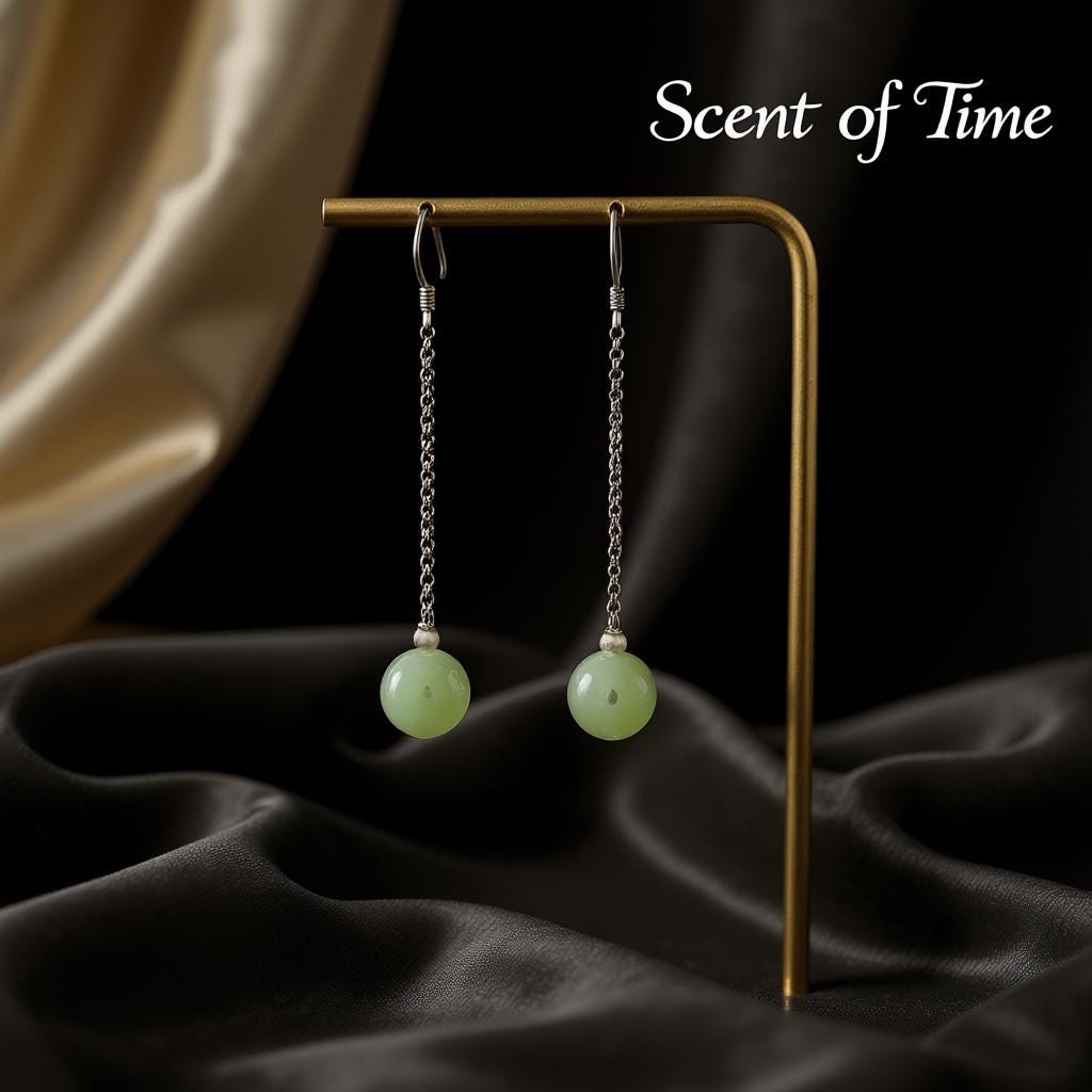 Green Jade Sterling Silver Earrings, Handmade Dangle Gemstone
