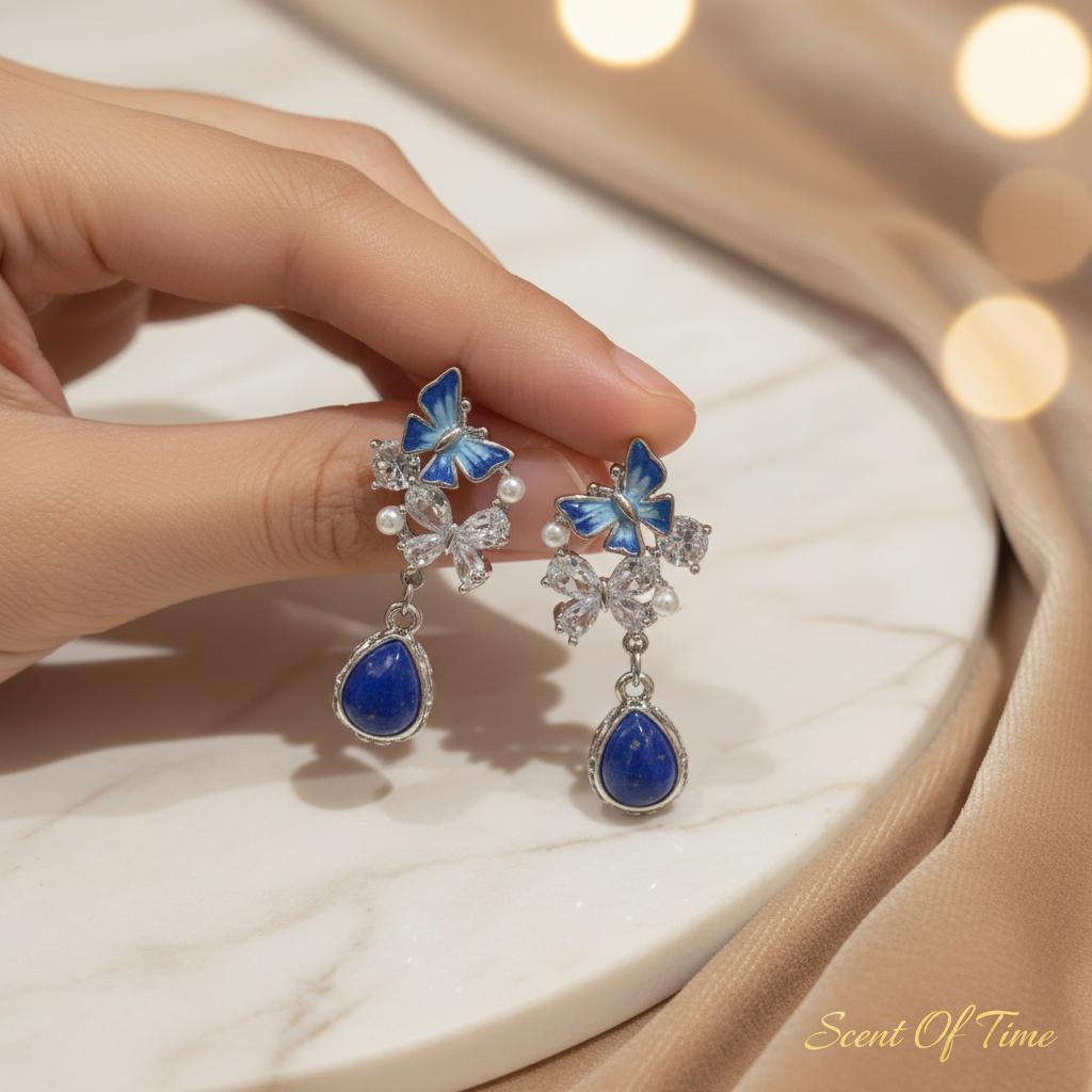 Blue Butterfly Lapis Lazuli Sterling Silver Dangle Earrings