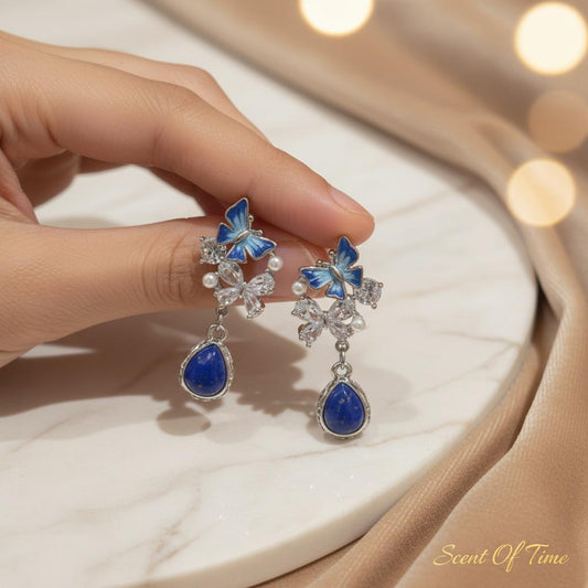 Blue Butterfly Lapis Lazuli Sterling Silver Dangle Earrings