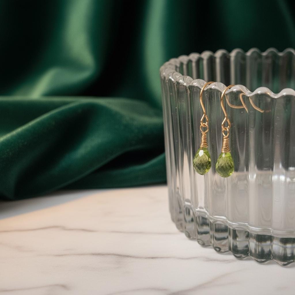 14K Gold Filled Peridot Teardrop Earrings | August Birthstone Dangle Drop | Non-Tarnish Gift for Her