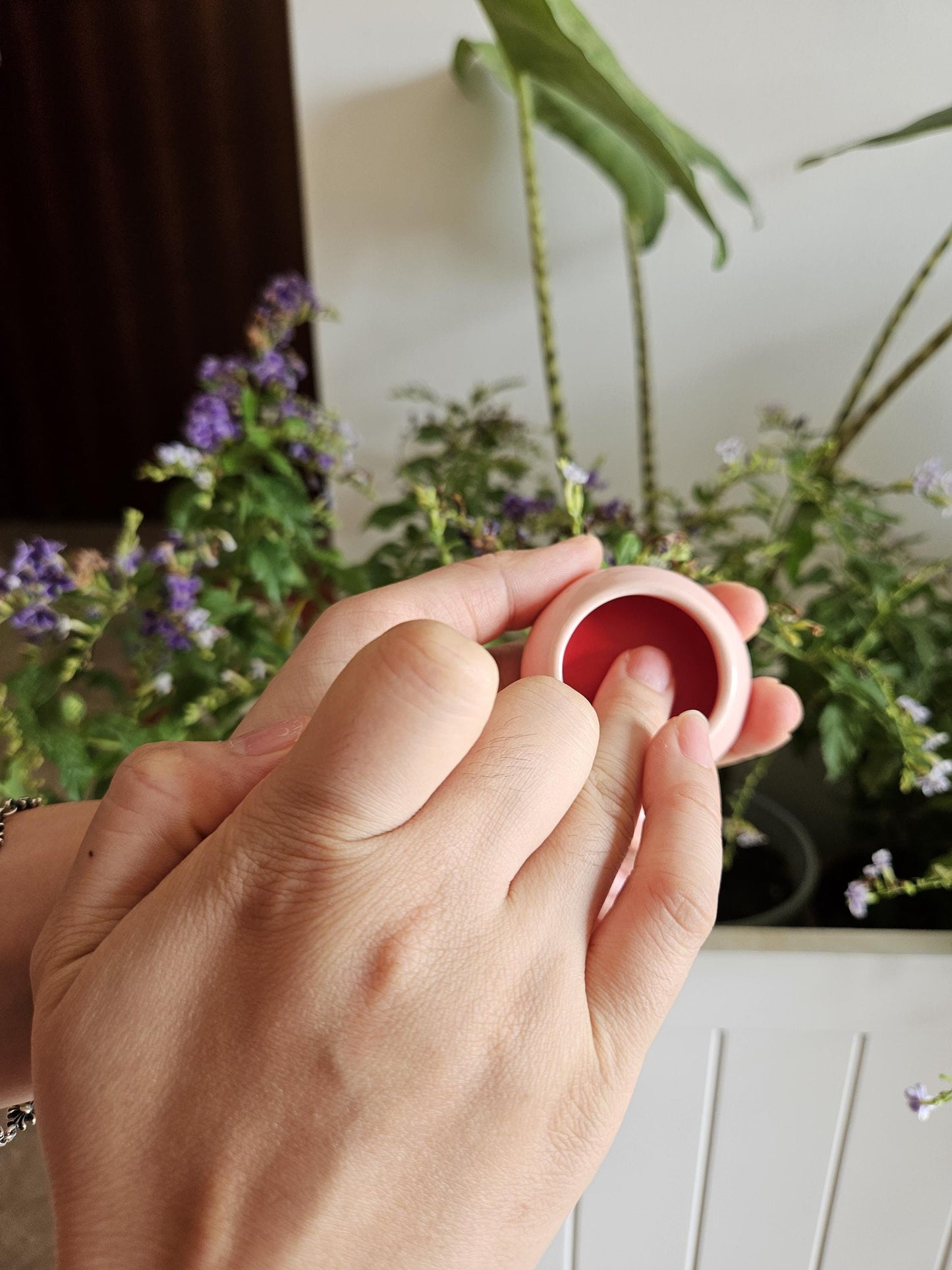 Natural Rose Petals Lip Balm &amp; Cheek Stain | Plant Based rouge in Ceramic Pot
