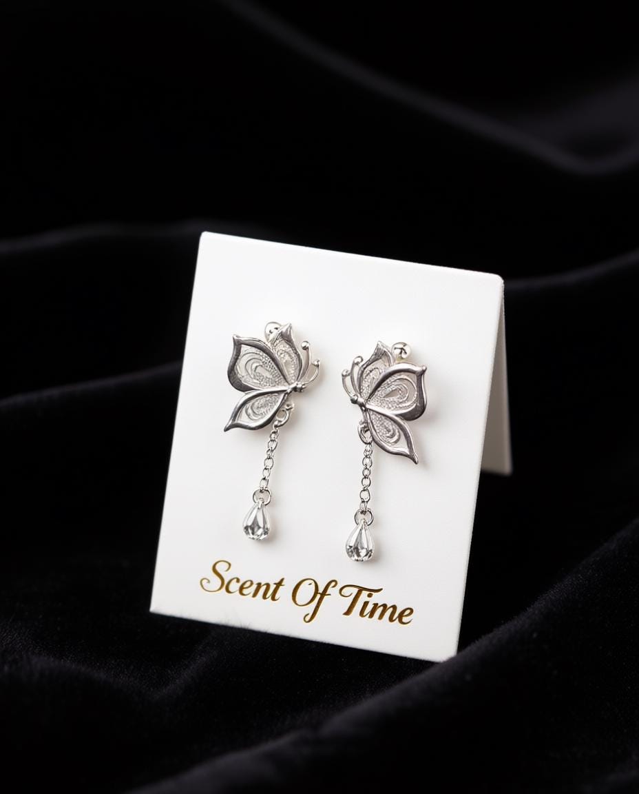 Pure Silver Filigree Butterfly Drop Earrings | Delicate Boho Nature Jewelry Bridesmaid Gift For Her
