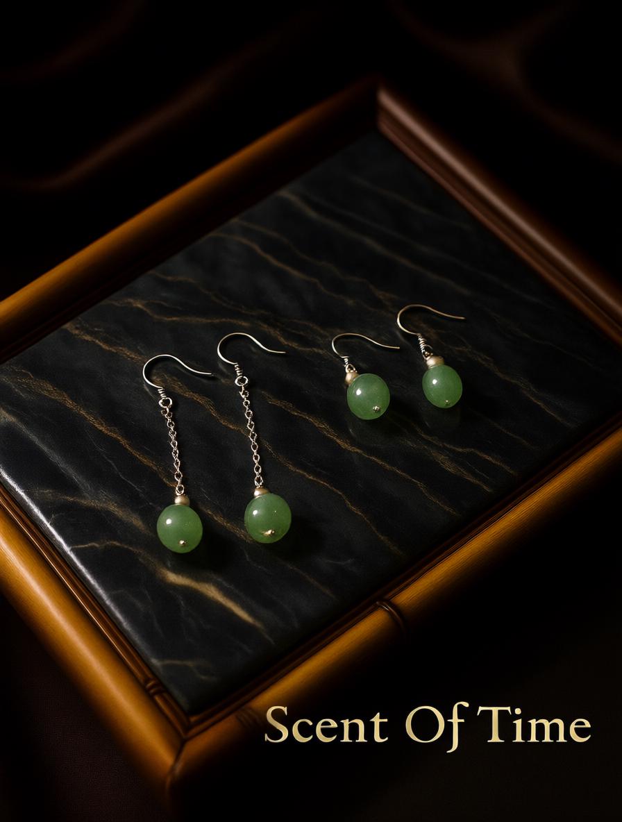 Green Jade Sterling Silver Earrings, Handmade Dangle Gemstone