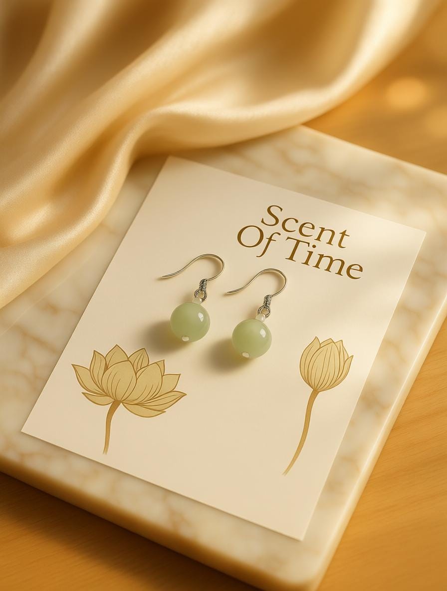 Green Jade Sterling Silver Earrings, Handmade Dangle Gemstone