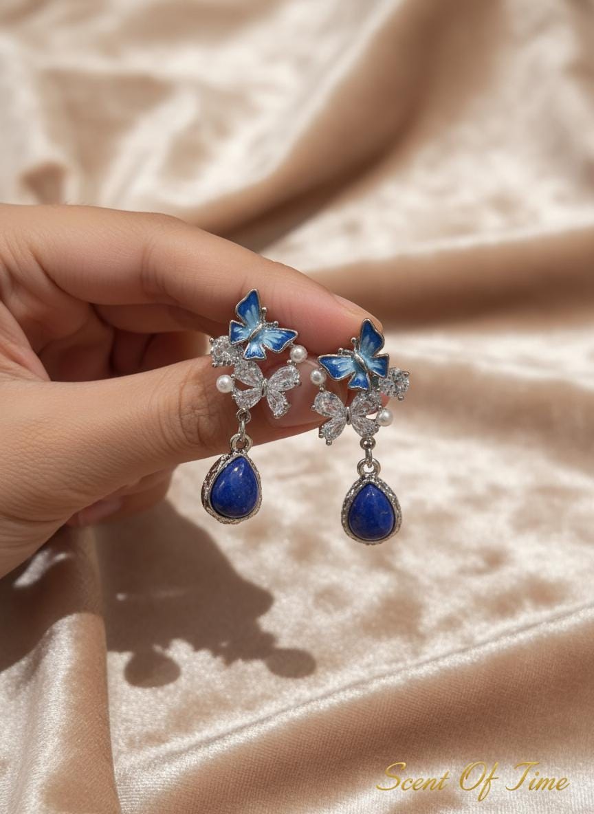 Blue Butterfly Lapis Lazuli Sterling Silver Dangle Earrings