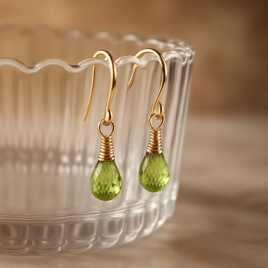 14K Gold Filled Peridot Teardrop Earrings | August Birthstone Dangle Drop | Non-Tarnish Gift for Her