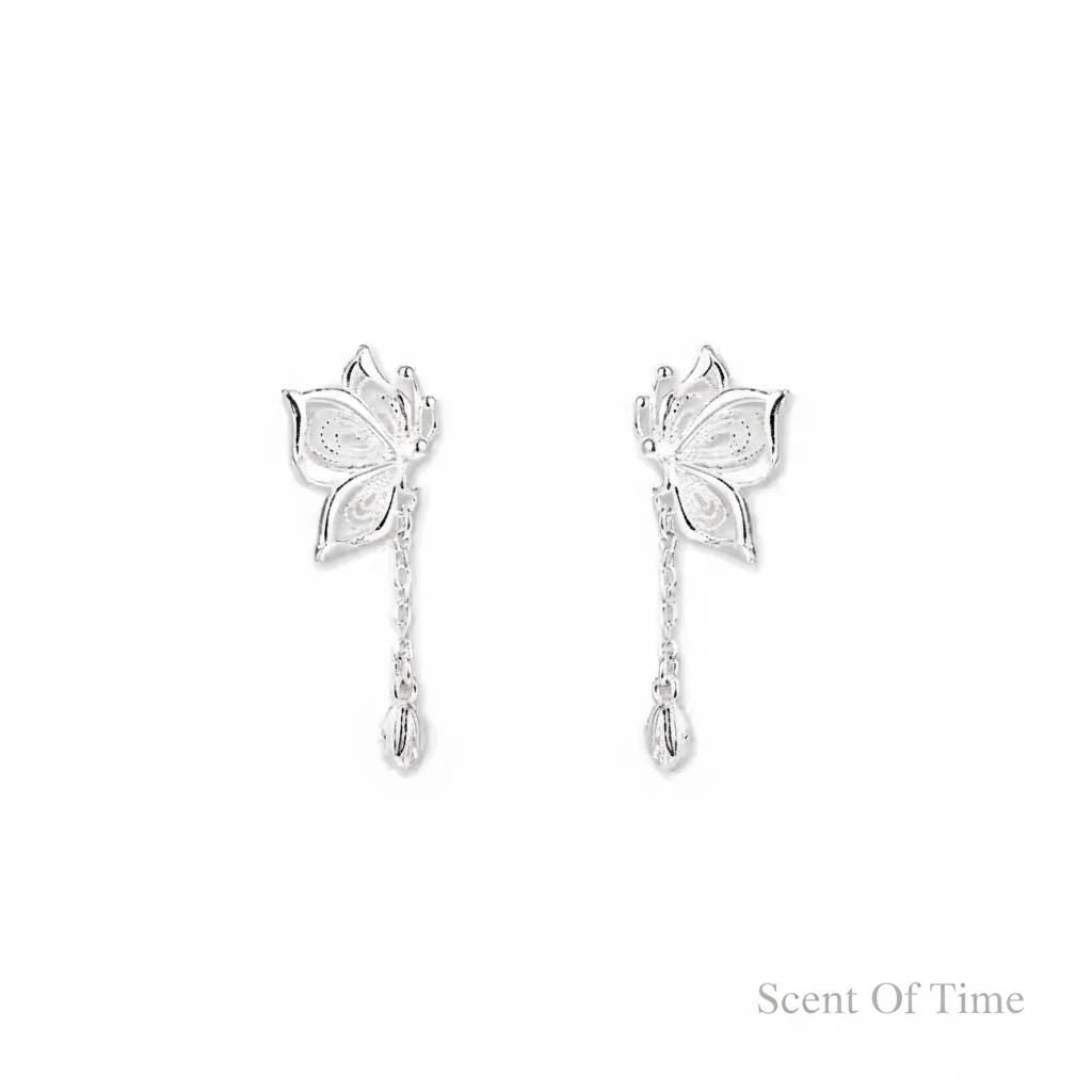 Pure Silver Filigree Butterfly Drop Earrings | Delicate Boho Nature Jewelry Bridesmaid Gift For Her