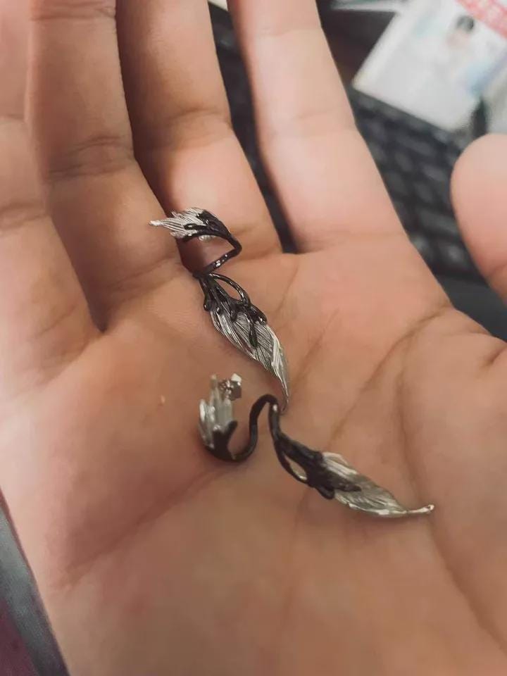 925 Sterling Silver Feather Earrings: Black Enamel Gothic Dangle