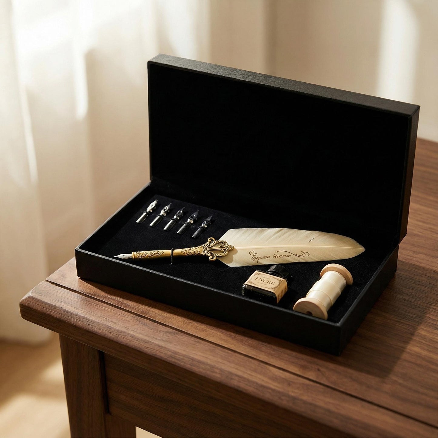 Vintage Feather Quill Pen Set: Calligraphy Writing Kit with Wax Seal