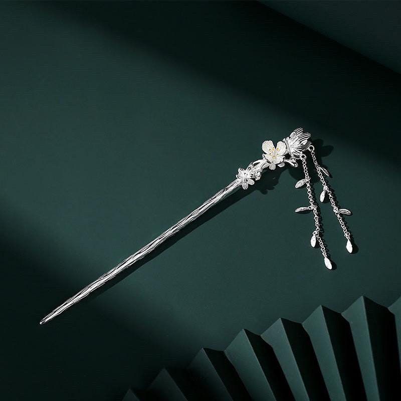 S925 Silver Butterfly Flower Hair Stick | Hanfu Tassel Hairpin