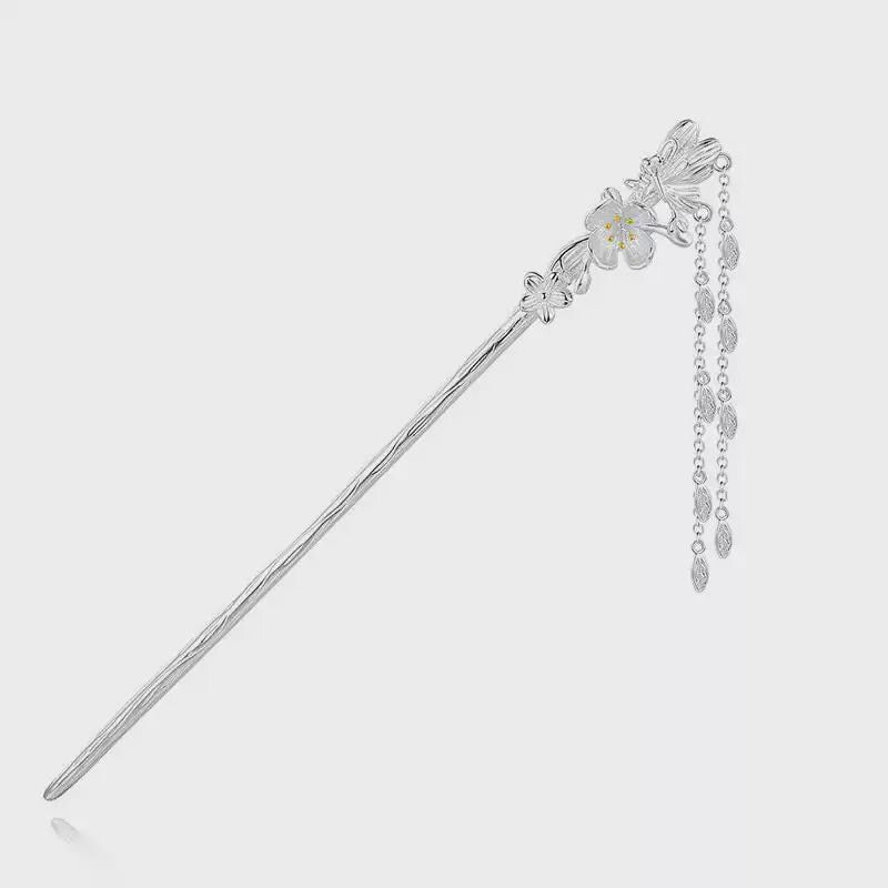 S925 Silver Butterfly Flower Hair Stick | Hanfu Tassel Hairpin