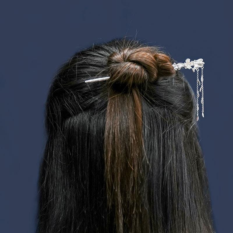S925 Silver Butterfly Flower Hair Stick | Hanfu Tassel Hairpin