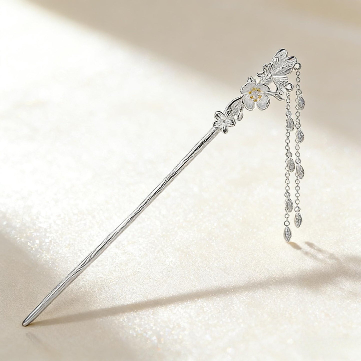 S925 Silver Butterfly Flower Hair Stick | Hanfu Tassel Hairpin