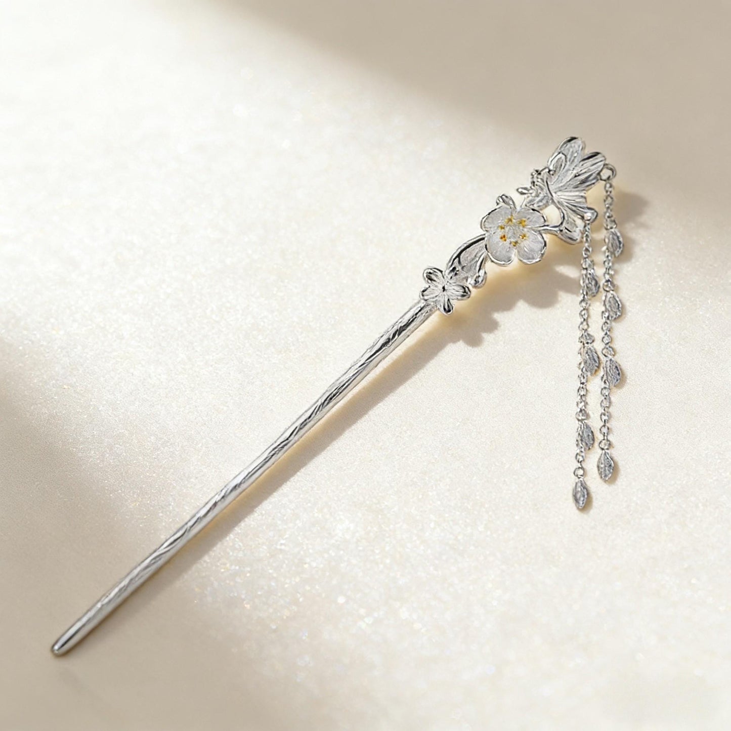 S925 Silver Butterfly Flower Hair Stick | Hanfu Tassel Hairpin