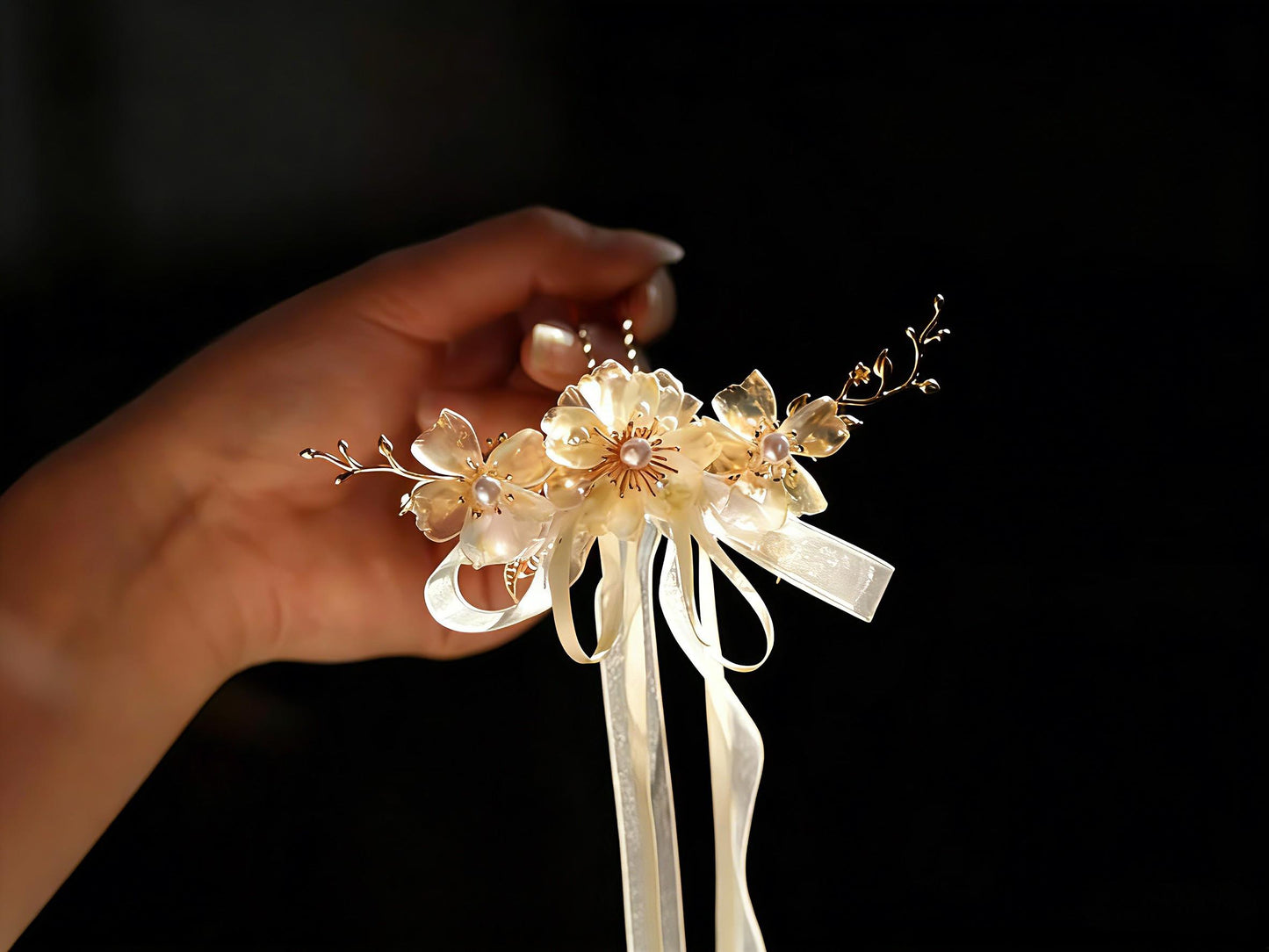 Ethereal Fairy Hair Stick, Floral Pearl Hair Pin, Forest Boho Accessory