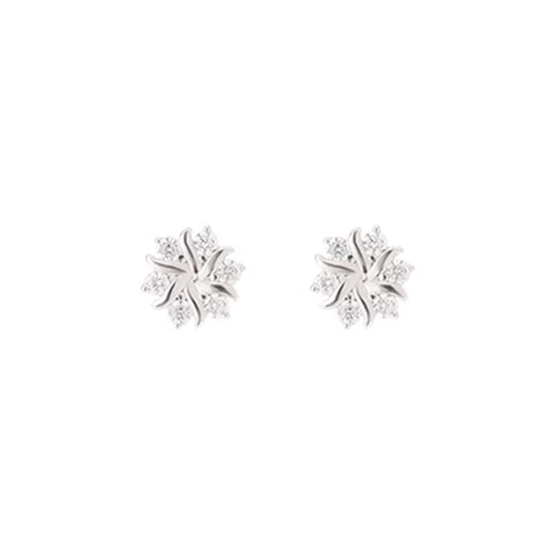 S999 Sterling Silver Snowflake Stud Earrings, Tiny Zircon Winter Jewelry, Minimalist Dainty Studs