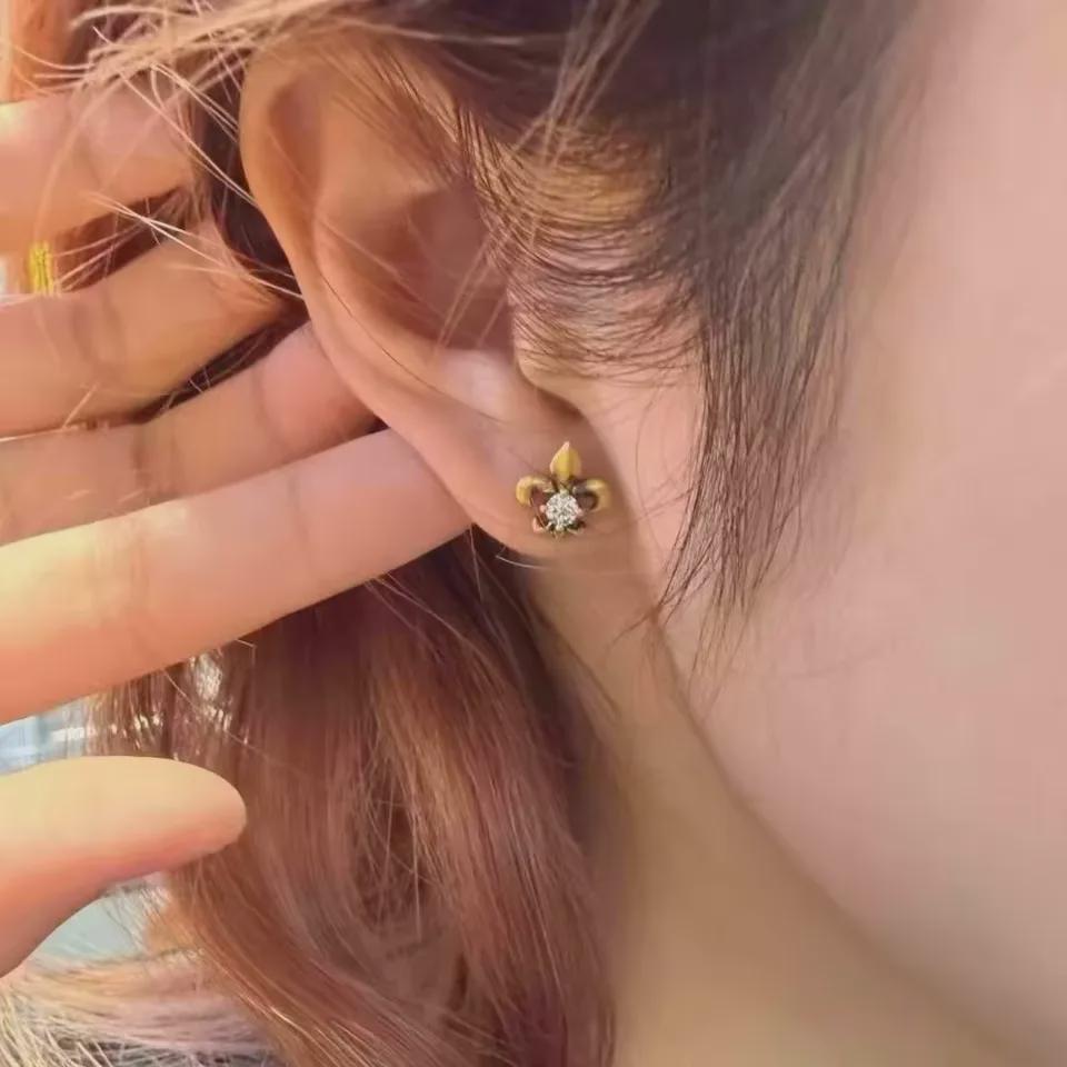 Mismatched Vintage Fleur De Lis Sterling Silver Studs | French Black Gold Earrings