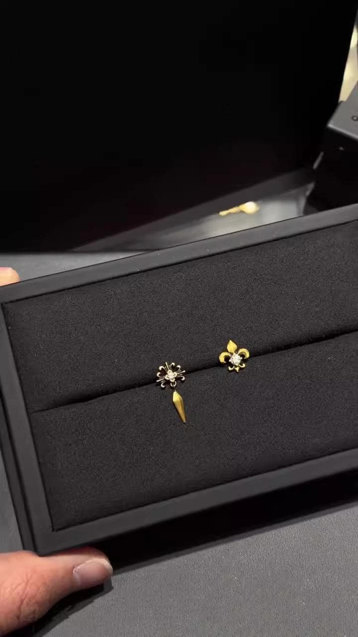 Mismatched Vintage Fleur De Lis Sterling Silver Studs | French Black Gold Earrings