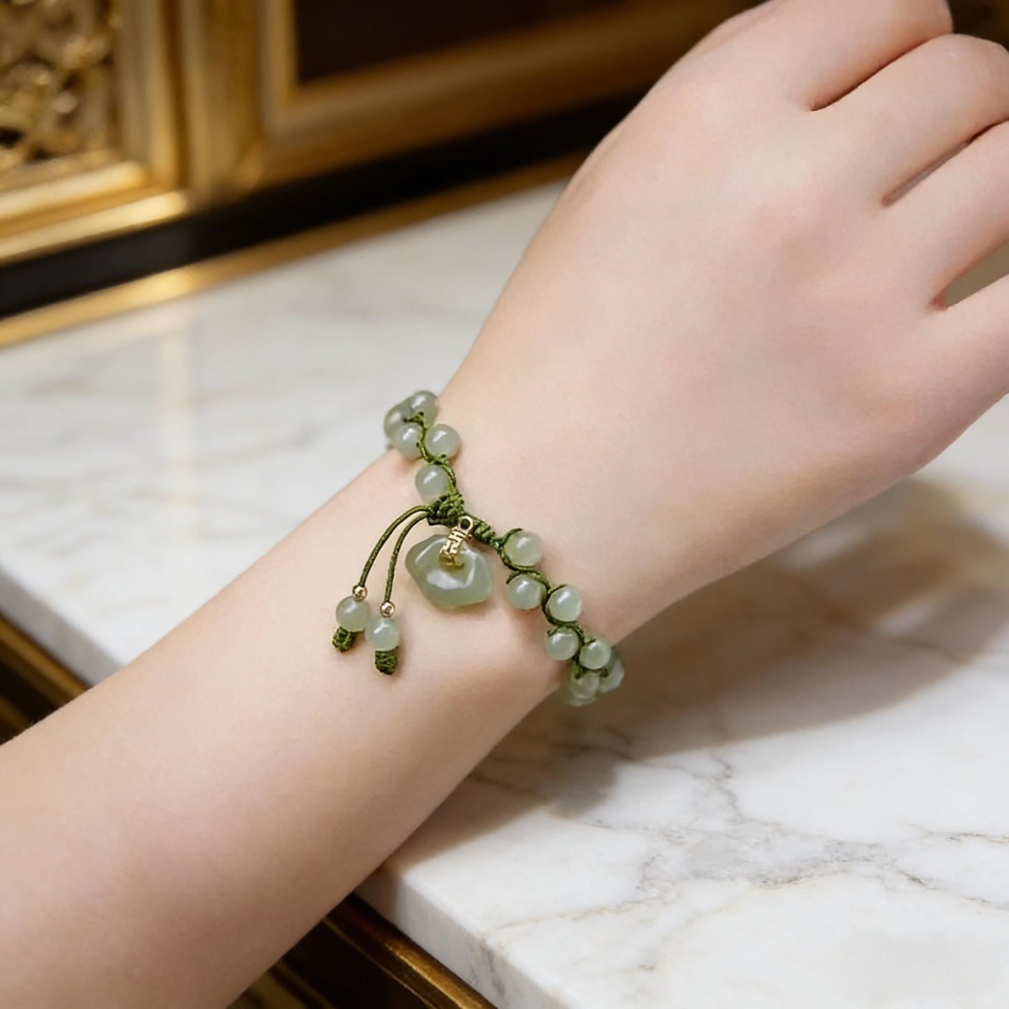 Adjustable Green Jade Bracelet, Lucky Energy Amulet, Natural Beaded Spiritual Jewelry - Scent Of Time